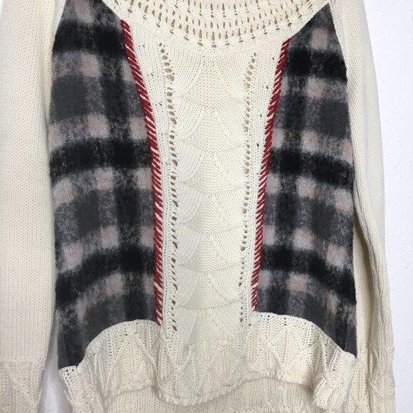 Anthropologie Angel of the North Sweater Plaid Open Knit Accents Wool Lambswool - Picture 9 of 11
